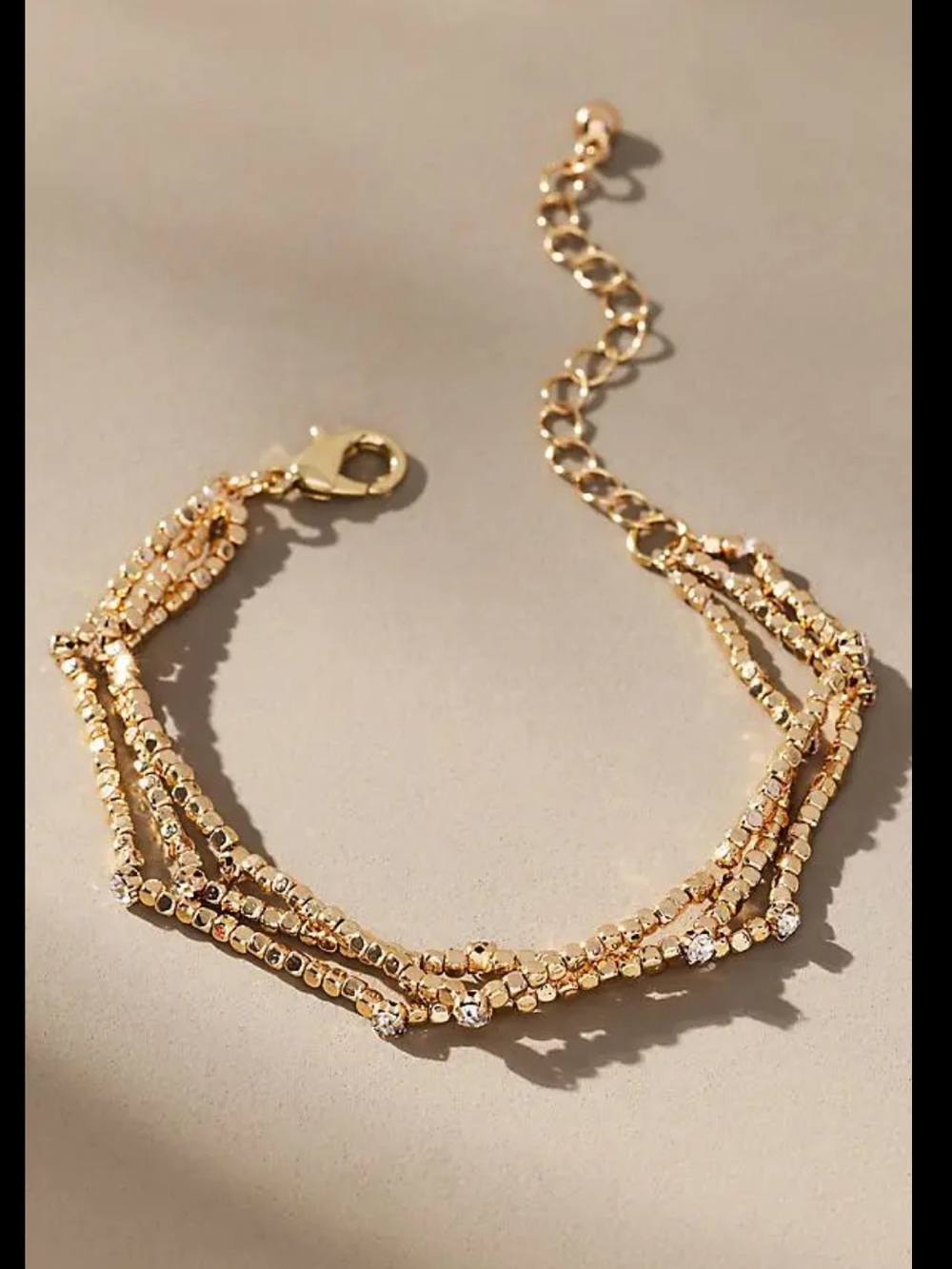 Anthropologie Gold Plated Layered Bracelet Beaded Stone New